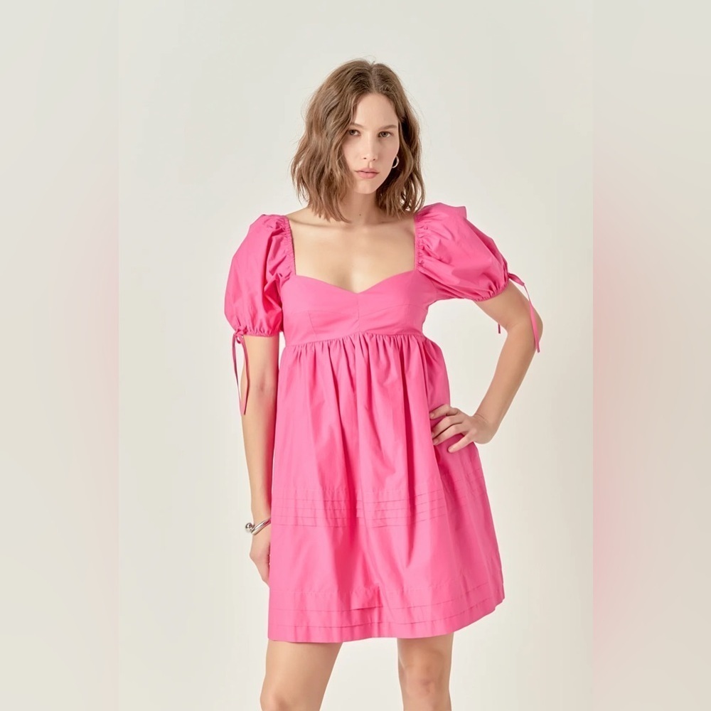 🔆 English Factory Pink Puff Sleeve Mini Sundress - Size Small (Sample Dress)